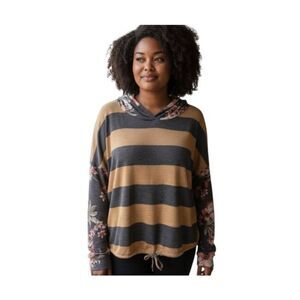 ACTING PRO FLORAL & STRIPE GRAY, YELLOW, & PINK HOODIE SZ.2XL EUC.